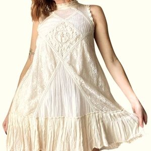 Free People | Cream Lace Open Back Short Dress Size S